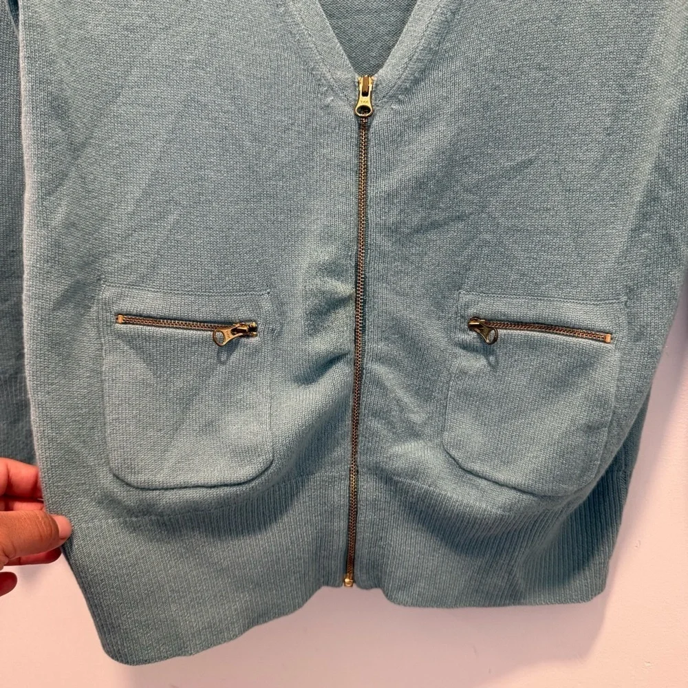 J. Crew Light Blue 100% Cashmere Zip Cardigan. Size Medium.